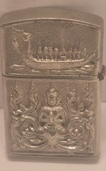 Vintage Siam Asian Thailand Silver Tone Cigarette Lighter
