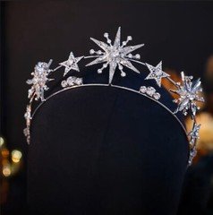 Vintage silver Stars crown tiara art deco diadem bridal prom birthday gift