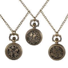 Vintage Skeleton Flower Bird Quartz Pocket Watch Stainless Steel Sweater Chain