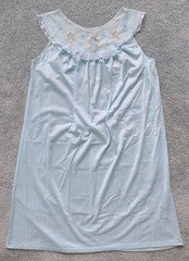 Vintage Sleeveless Nylon Nightgown Lace & Embroidered Trim Medium