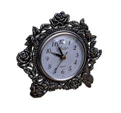 Vintage Spartus Pewter Rose Mantel Clock NIB