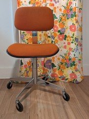 Vintage Steelcase Orange Chrome Mid-Century Modern Rolling Swivel Office Chair