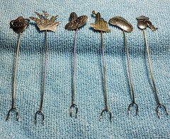 VINTAGE STERLING SILVER COCKTAIL SKEWERS MEXICAN SET OF 6 (M1225)