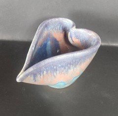 Vintage Studio Pottery Heart Shaped Purple Orange Blue Drip Glaze Bowl