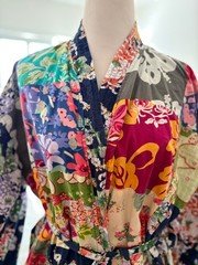 Vintage Style Patchwork Floral Kimono Robe Maxi Jacket Colorful Lined Large/XL