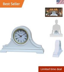 Vintage-Style Roman Numeral Mantel Clock, Battery Operated, White Wood 9” x 16”
