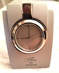 Vintage Successories Motivational "Seize the Moment" Nickel Quartz Desk Clock