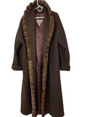 Vintage  Sz 16 Marvin Richards Brown Wool Coat Mink Trim Maxi Brown 7905