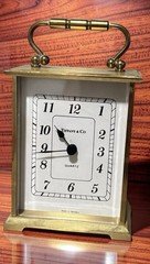 Vintage Tiffany & Co. brass case clock with replacement quartz movement