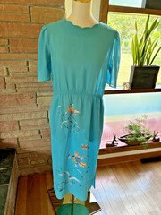 Vintage Turquoise  Sheer Floral Nightgown Hollywood