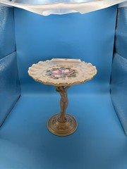 Vintage Tuscan England Figural Pedestal Compote Candy Dish Hand Painted Roses
