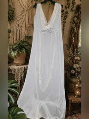 Vintage Undercover Wear Rhapsody White Nylon Maxi Nightgown M Tall Grecian