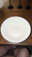 Vintage Unmarked White Swirl Platinum Rim Round Vegetable Bowl 8.5" New Replacem