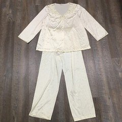 🌻Vintage Vanity Fair Beige Ivory Two Piece Nylon Pajama Set Size Medium