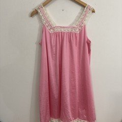 Vintage Vanity Fair Pink Nylon Lace Babydoll Nightgown Womens Medium 