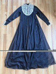 Vintage Vassarette Black Sheer Lace Peignoir Robe Petite Gothic Victorian USA