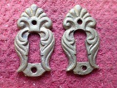 Vintage Victorian Solid Brass Pair of Keyhole Escutcheons