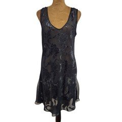Vintage Victorias Secret Gold Label Black Floral Burnout Mesh Nightgown Large