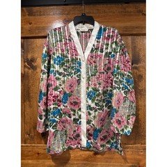 Vintage Victorias Secret Gold Label Floral Sheer Stripe Sleep Shirt Medium