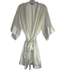 Vintage Victorias Secret Gold Label Ivory Satin Sheer Sleeve Wrap Robe One Size