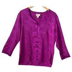 Vintage Victorias Secret Gold Label Pajama Set Magenta Jacquard Floral Medium