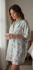 Vintage Victoria's Secret Pajamas Sleep Shirt M/L Blue Pink Button Front