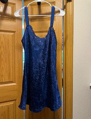 Vintage Victoria's Secret Women's Blue Satin Floral Full Slip M