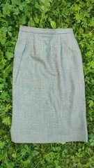 Vintage Viyella Pure New Wool Pencil Skirt Grey Black Speckled UK 10 Made Englan