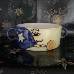 Vintage Whimsigoth Moon & Sun Pottery Bowl | Boho Art Pottery