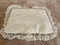 Vintage White Lace Satin Doll Crib Bassinett Pillow 14"X10" Rectangle