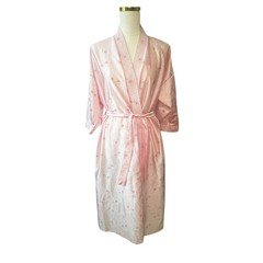 Vintage Womens Robe Romantic Court Pink Floral Wrap Made in USA Medium