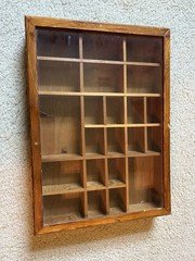 Vintage Wood Printer Drawer/Tray Shadowbox With Door 16.5 x 12" Trinket Display
