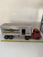 VINTAGE WYANDOTTE METAL GREY VAN LINES MOVING TRUCK & TRAILER READ
