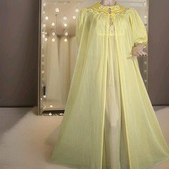 Vintage Yellow GMC Sheer Chiffon Peignoir Robe Lovely  Nightgown Blended SET M