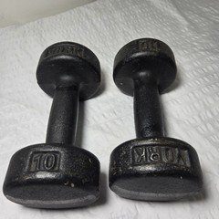 Vintage York Roundhead Dumbell Pair 10 Lbs Cast Iron Vintage Dumbbells