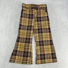 Vintage Youth Kids Flare Pants Brown Cream Plaid Classic Pockets Zip Fly - 21X17