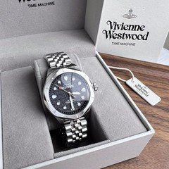 VIVIENNE Men's Women's 39mm Black Dial Silver interlaced strap Quartz Watch