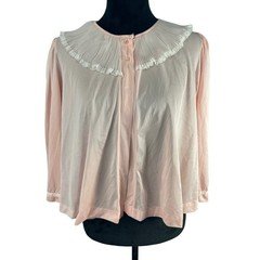 Vtg 1960's Miss Elaine Bed Jacket Pleated Chiffon & Lace Peach Peignoir Boudoir