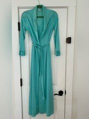 VTG 1970s Diane von Furstenberg 3pc Robe & Nightgown Set Teal Blue Nylon S EUC