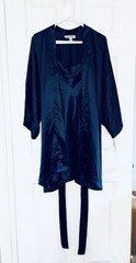 VTG 1989 Calvin Klein Satin Peignoir Set NWT Navy Robe/Nightgown OS/L Deadstock