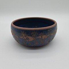VTG 2006 Wilder Signed Art Pottery Red Clay Glaze Design Artisan Decor Blue