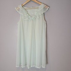 Vtg 50s Sheer Nylon Chiffon Babydoll Peignoir Dress Lace Sz Medium Dainty Green 