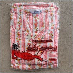VTG 60s 70s Greencraft Pajamas NOS Deadstock Floral Pink Striped Mod Medium 36