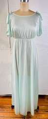 VTG 60'S-70'S MINT GREEN NYLON GODDESS FLUTTER SLEEVE LONG NEGLIGEE NIGHTGOWN*S