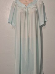Vtg 70s 80s Shadowline Nightgown L Aqua Blue Nylon Flutter Sleeve Pleated USA