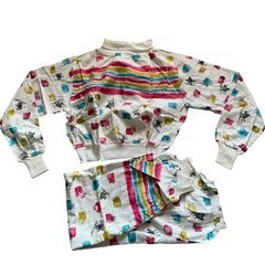 Vtg 70s Adonna Flannel 2 Piece Pajama Winter Ribbed Cuffs Long Sleeve Sz 36