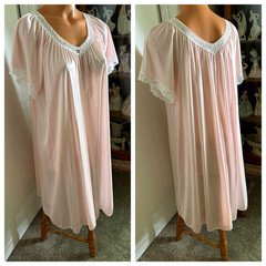 VTG 70's SEARS LINGERIE SOFT PINK NYLON W/ LACE TRIM NIGHTGOWN SZ OS (XL)