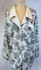 VTG 90'S VICTORIA'S SECRET FLORAL TOILE PRINT BLACK&CREAM OVERSIZED PAJAMA TOP*M