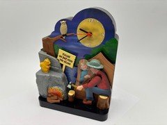 Vtg 99 Orig Camping Clock 3D Camp Scene Lumberjack Camper Bear Lighted 8"