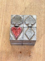 Vtg Balto Letterpress Type Set Metal Printing Blocks Set, Playing Cards Suits